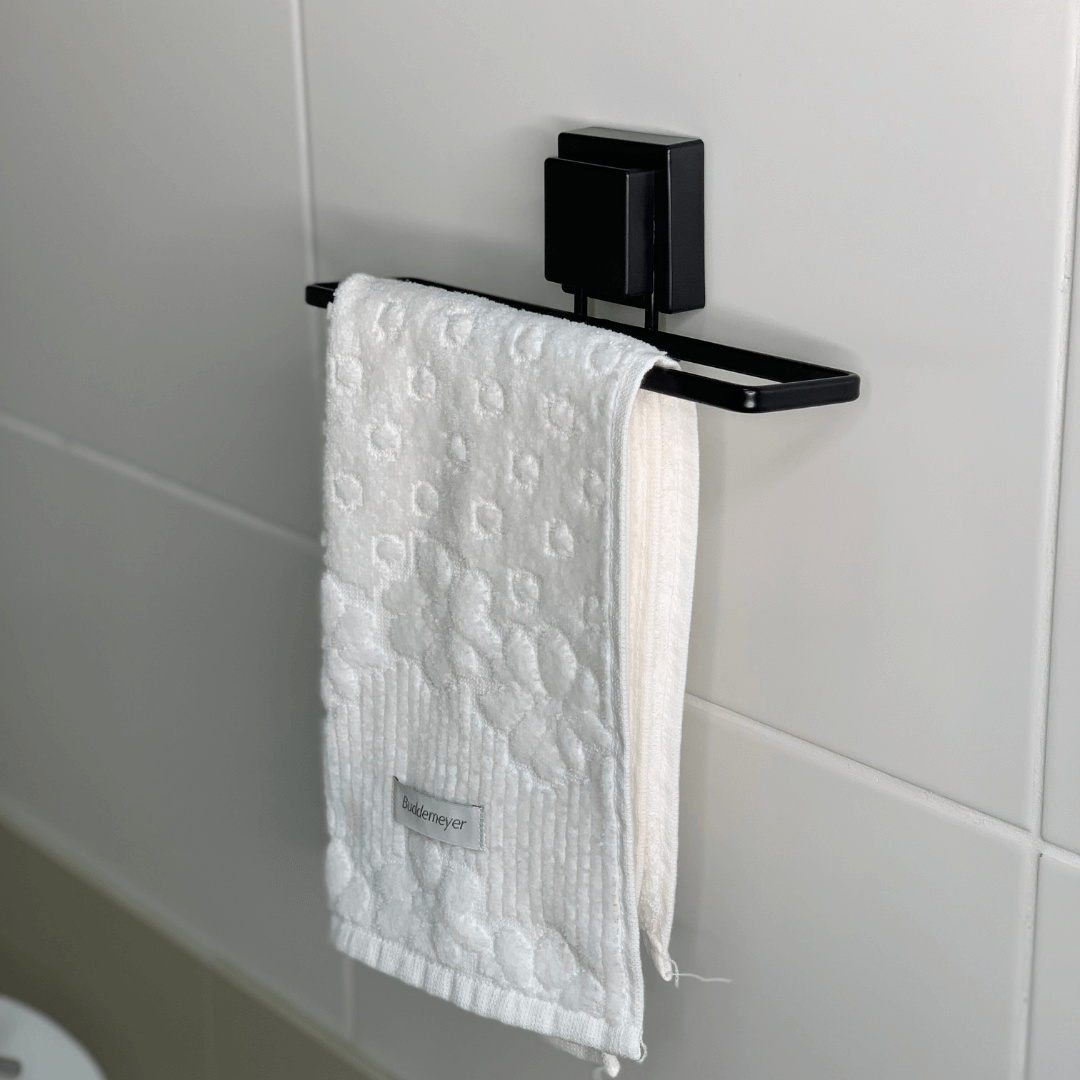 Toallero de Cara con Ventosa de Fijación Fácil en Negro Mate