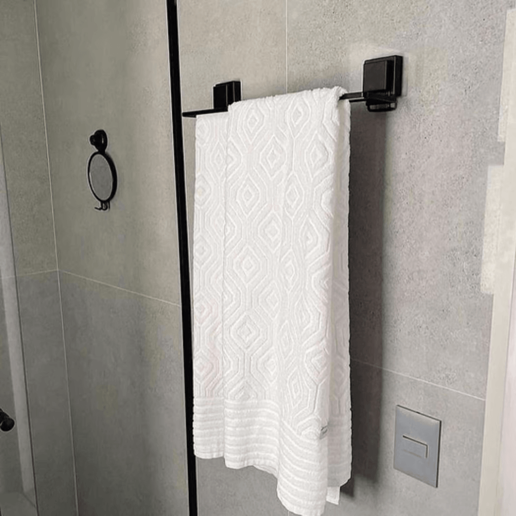 Toallero doble negro mate con ventosas de alta adherencia 45 cm