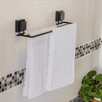 Toallero doble negro mate con ventosas de alta adherencia 45 cm